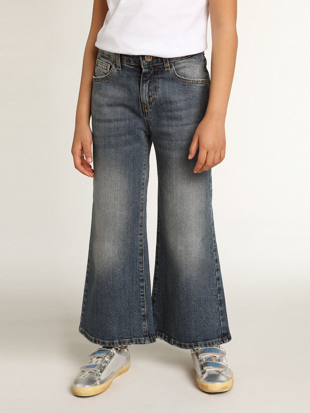 Wide-leg jeans in mid-blue bull denim| Golden Goose