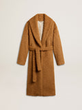 Women's coat with shawl collar in tobacco