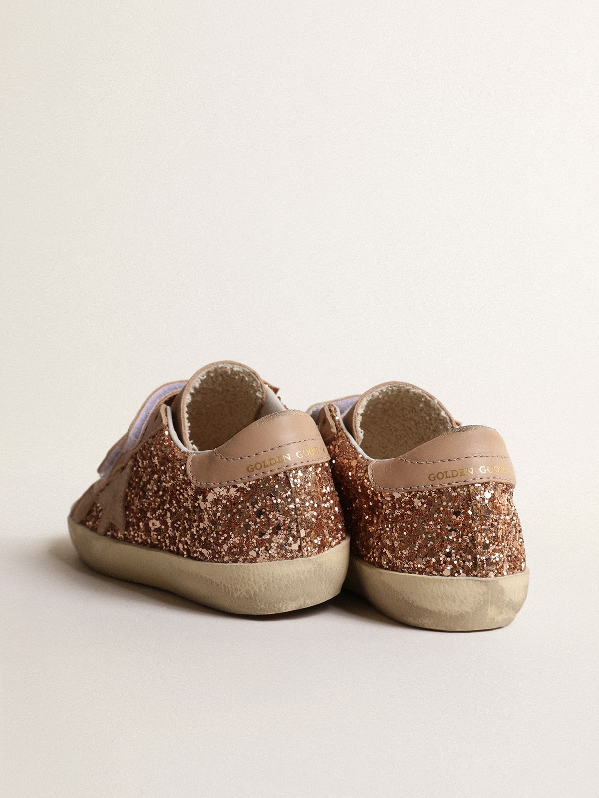 Old School Junior in peach-pink glitter with pink suede star| Golden Goose