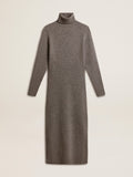 Gray melange ribbed woolen dress with high neck