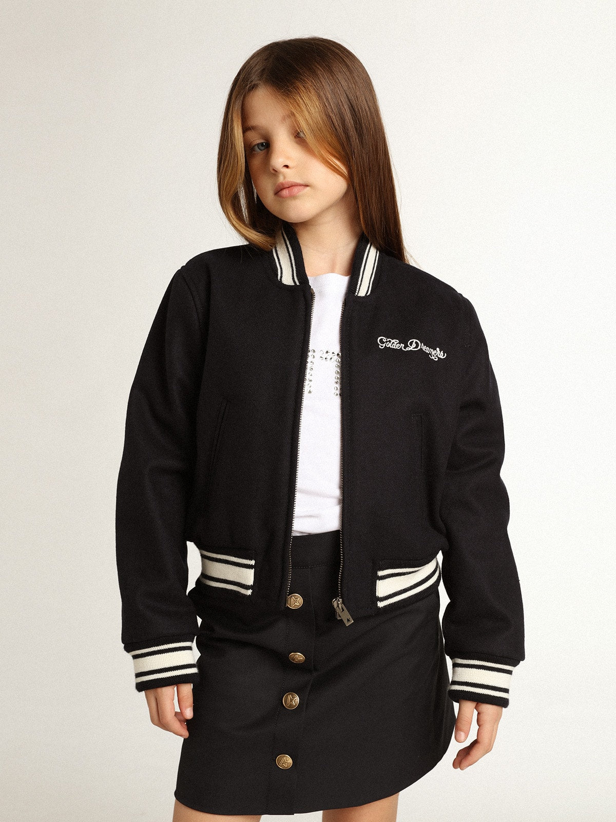 Boys' bomber jacket in dark blue wool| Golden Goose