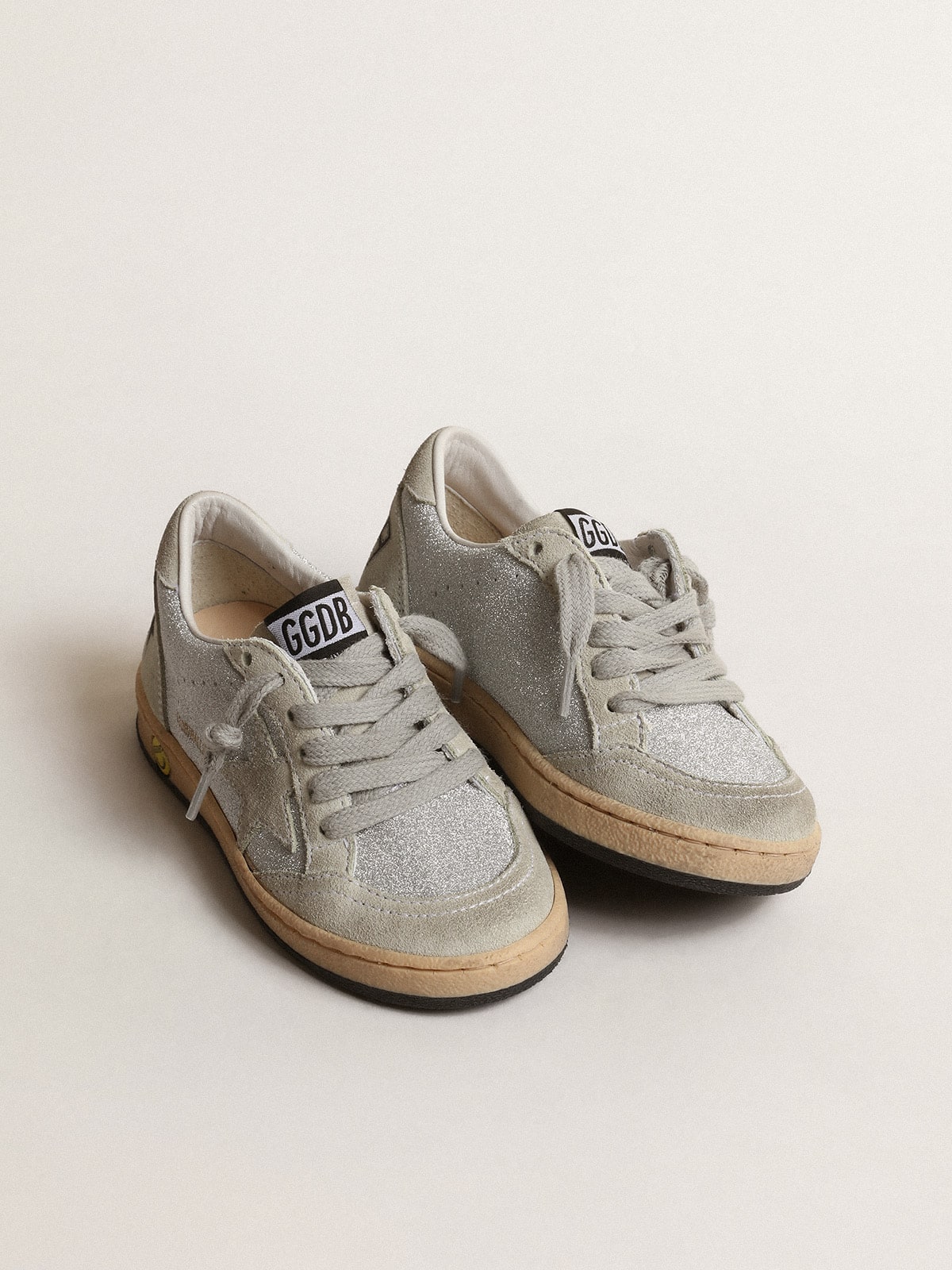 Ball Star Young in glitter with ice-gray suede inserts| Golden Goose
