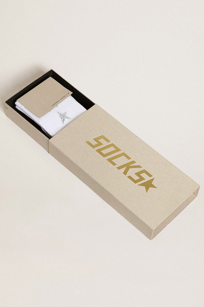 White socks with decorative crystal stars| Golden Goose