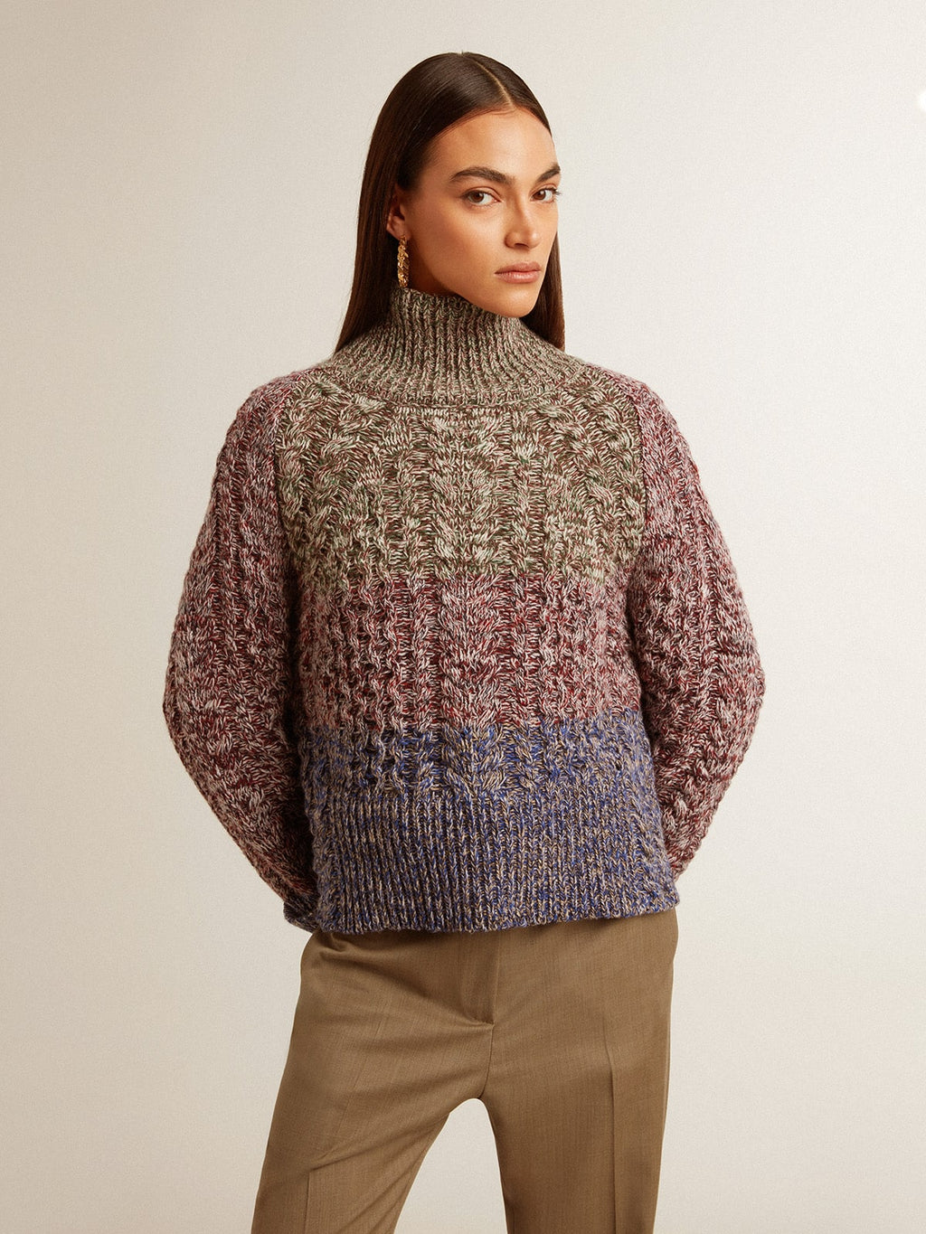 Women's multicolored high neck sweater with mouliné yarn