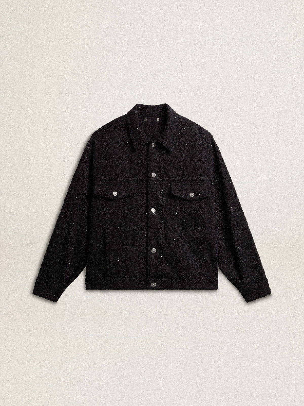 Women's black denim jacket with embroidery