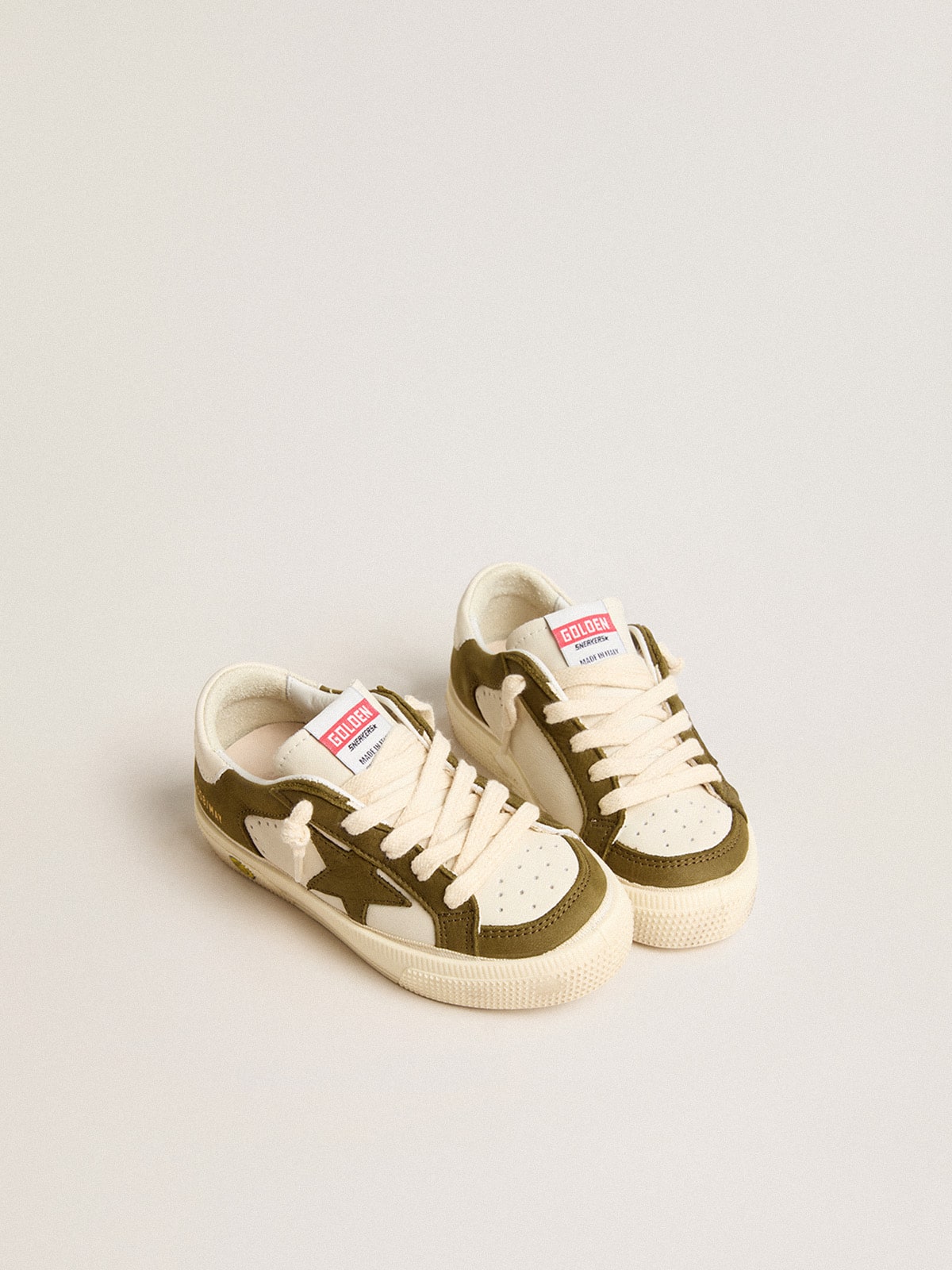 May Junior in white and military green leather| Golden Goose