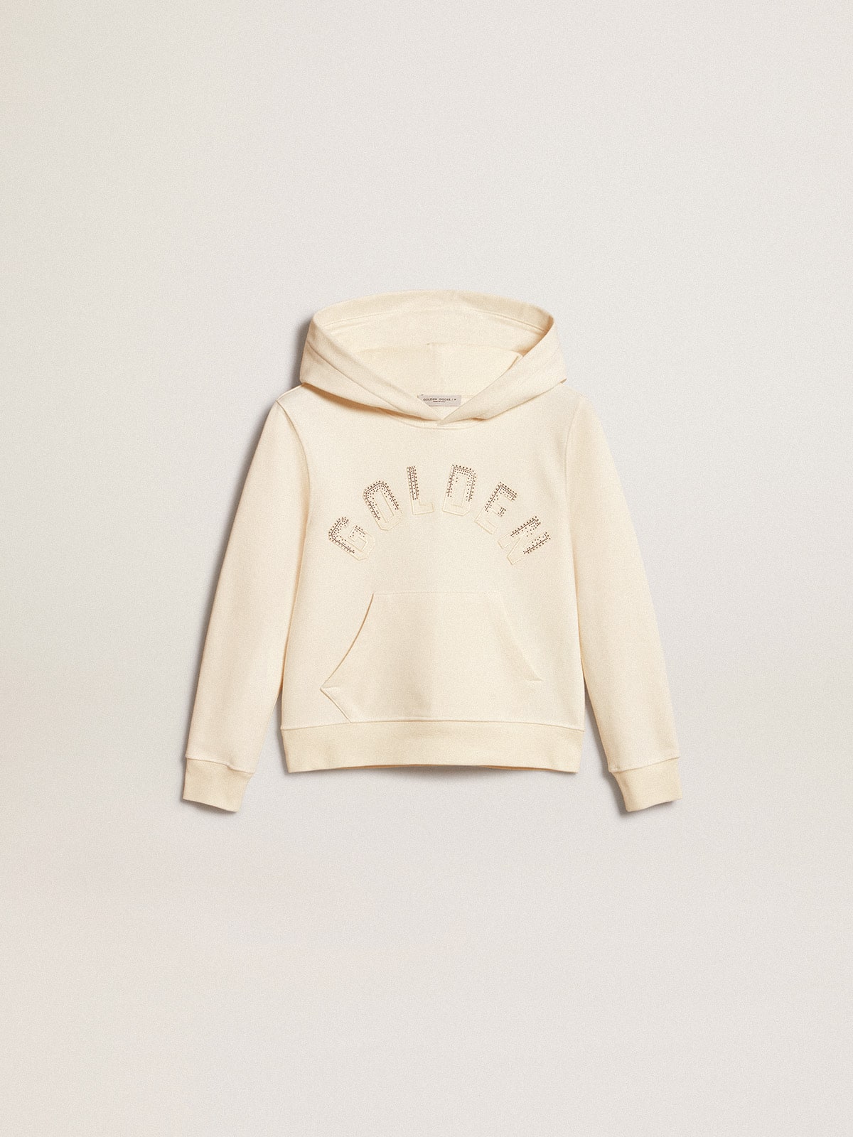 Hooded sweatshirt in aged white with patches| Golden Goose