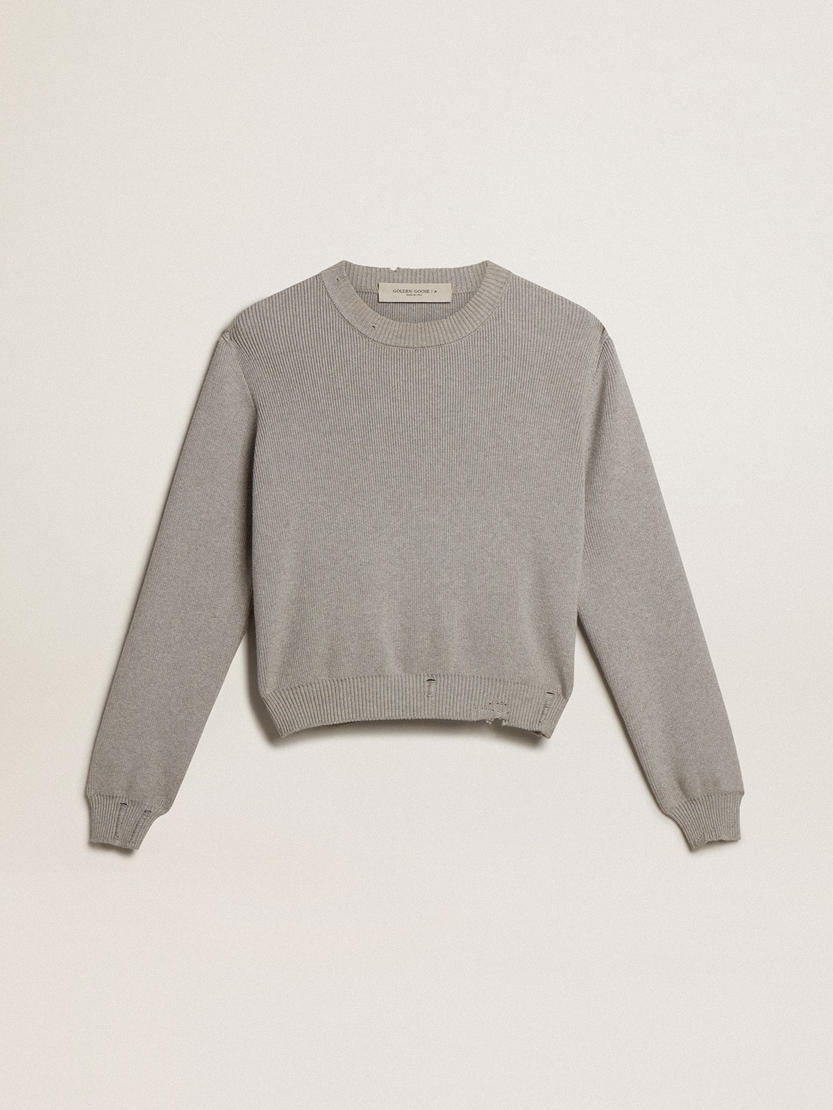 Women's round-neck sweater in gray cotton| Golden Goose
