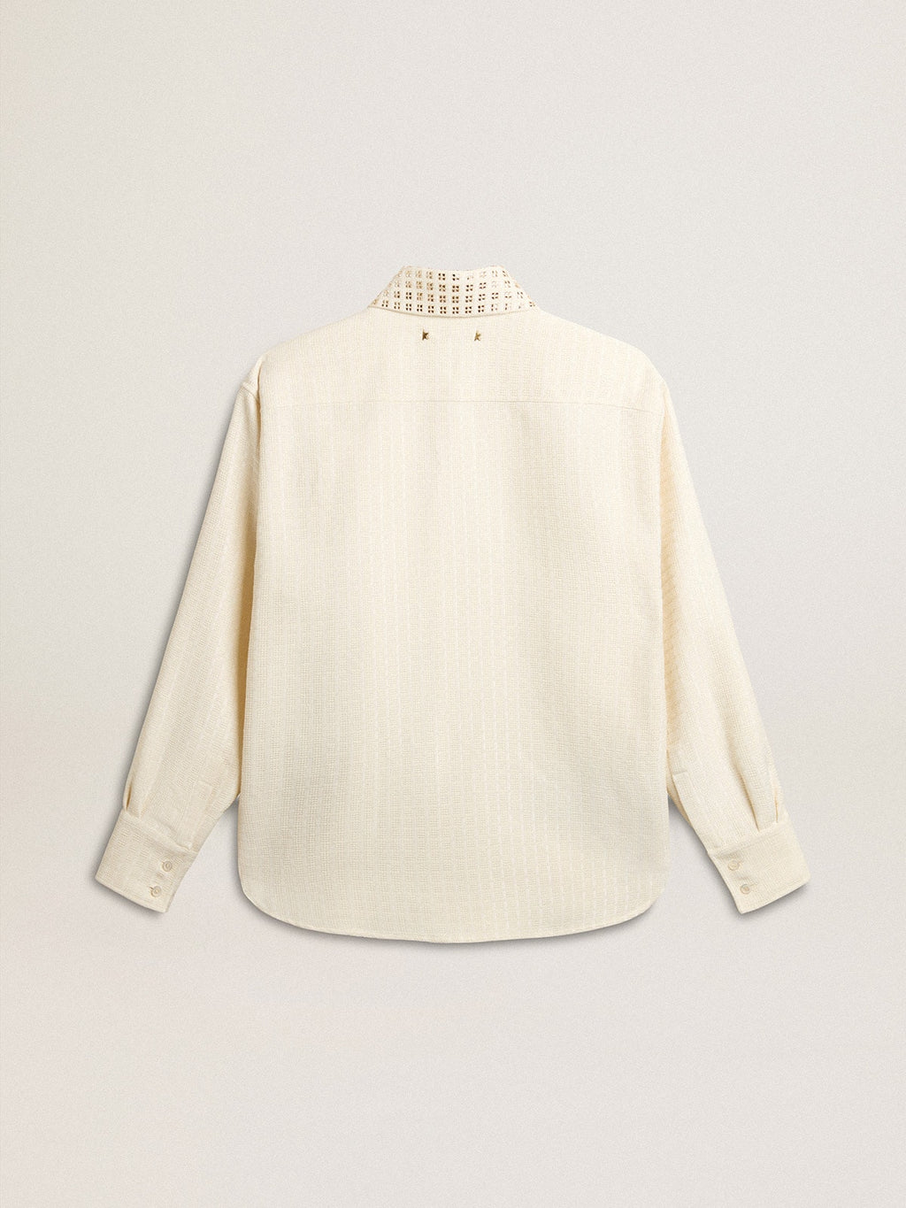 Women's viscose and cotton blend shirt with crystal-embellished collar