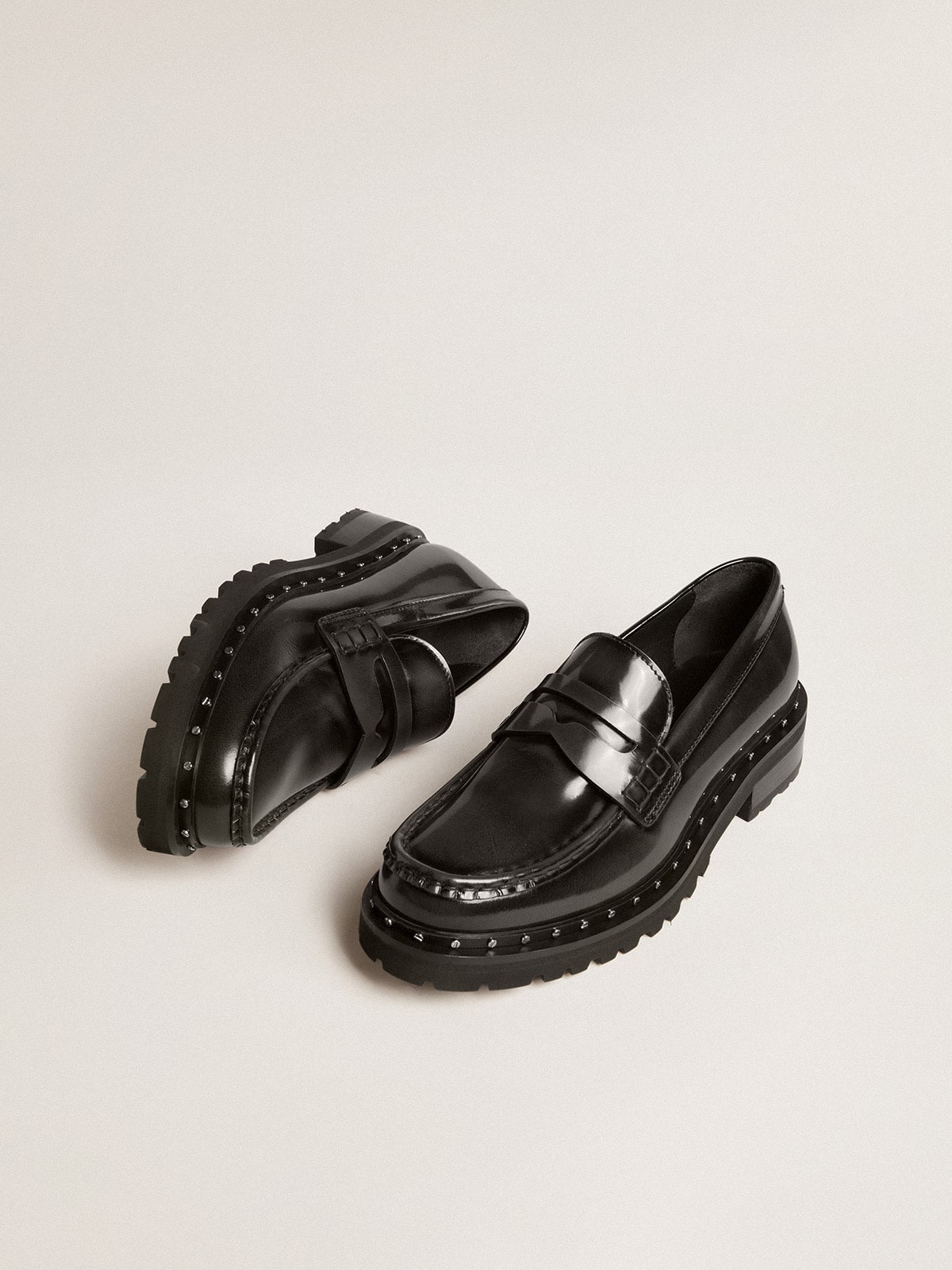 Women's chunky loafers in studded black leather| Golden Goose