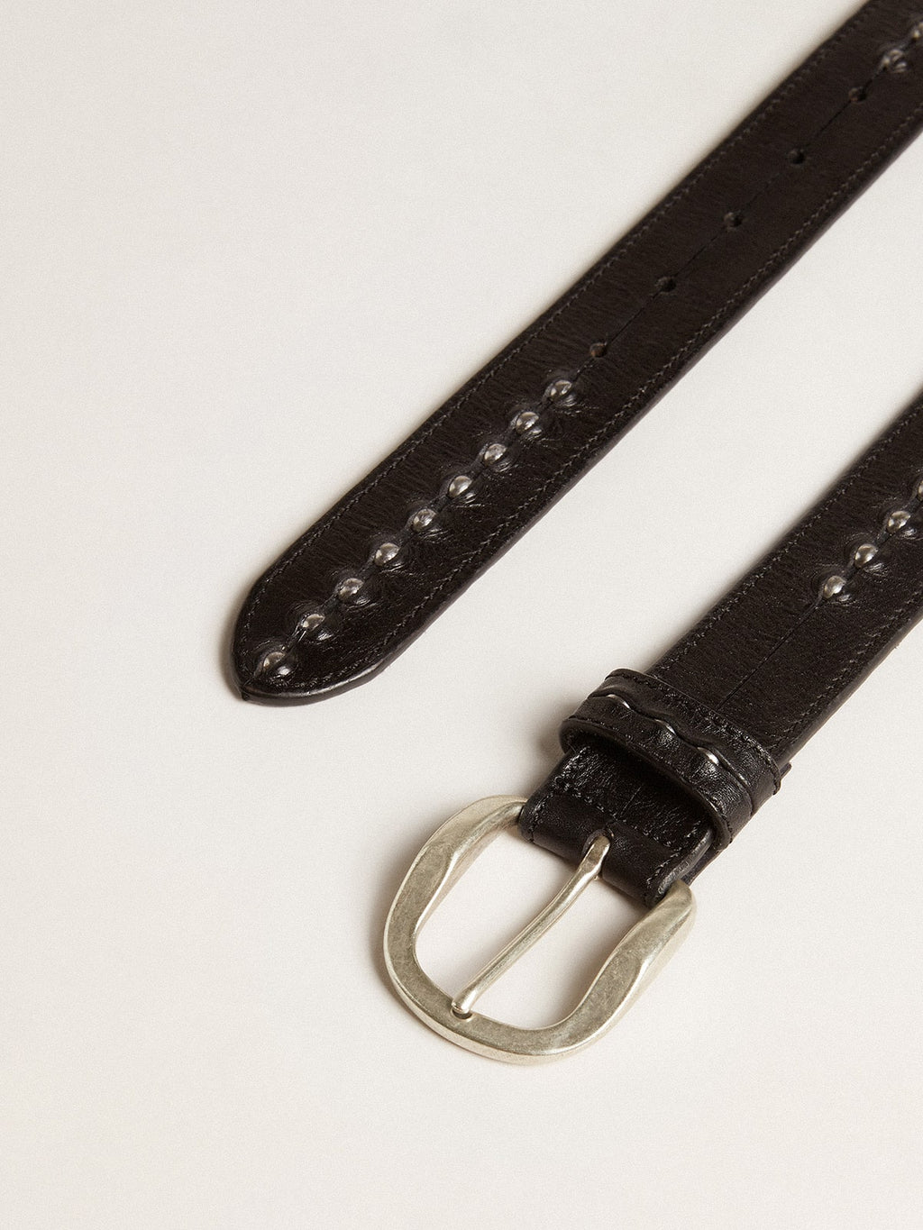 Black leather belt with studs| Golden Goose