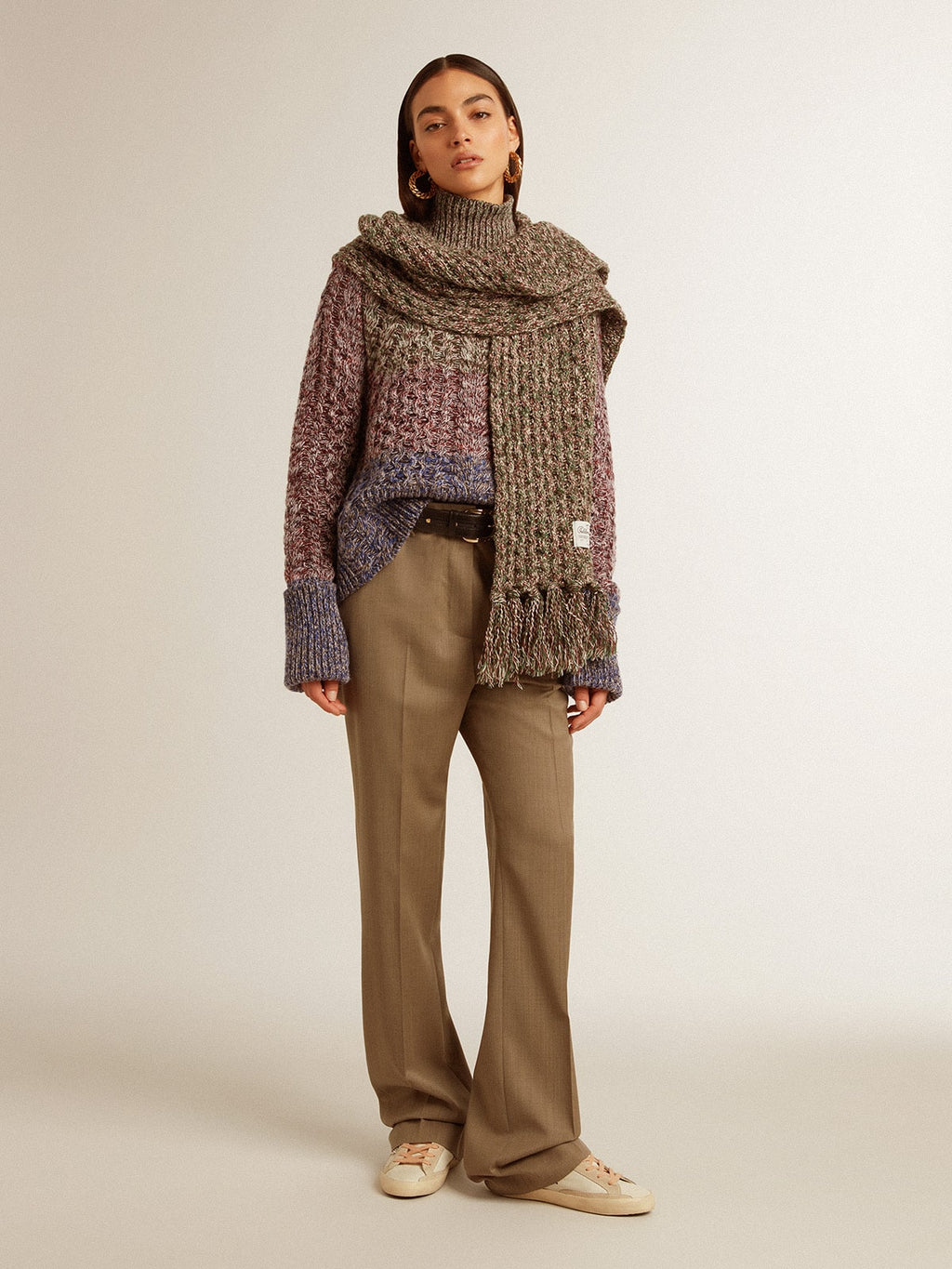 Women's multicolored high neck sweater with mouliné yarn