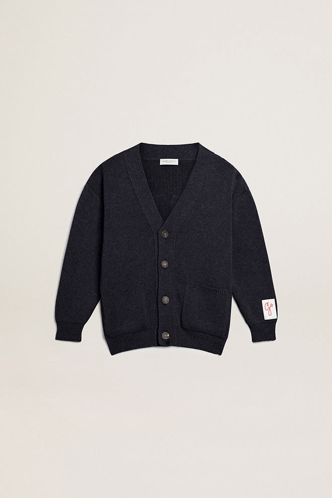Dark blue cotton cardigan with logo on the back| Golden Goose