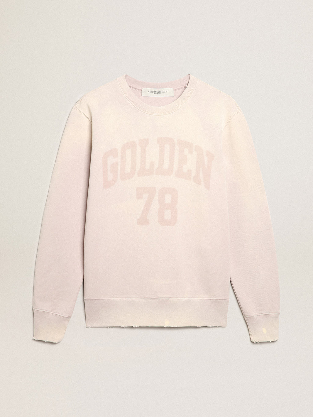 Distressed-finish pale pink sweatshirt| Golden Goose