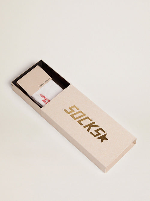 Cotton socks with distressed finishes, red stripes and logo| Golden Goose