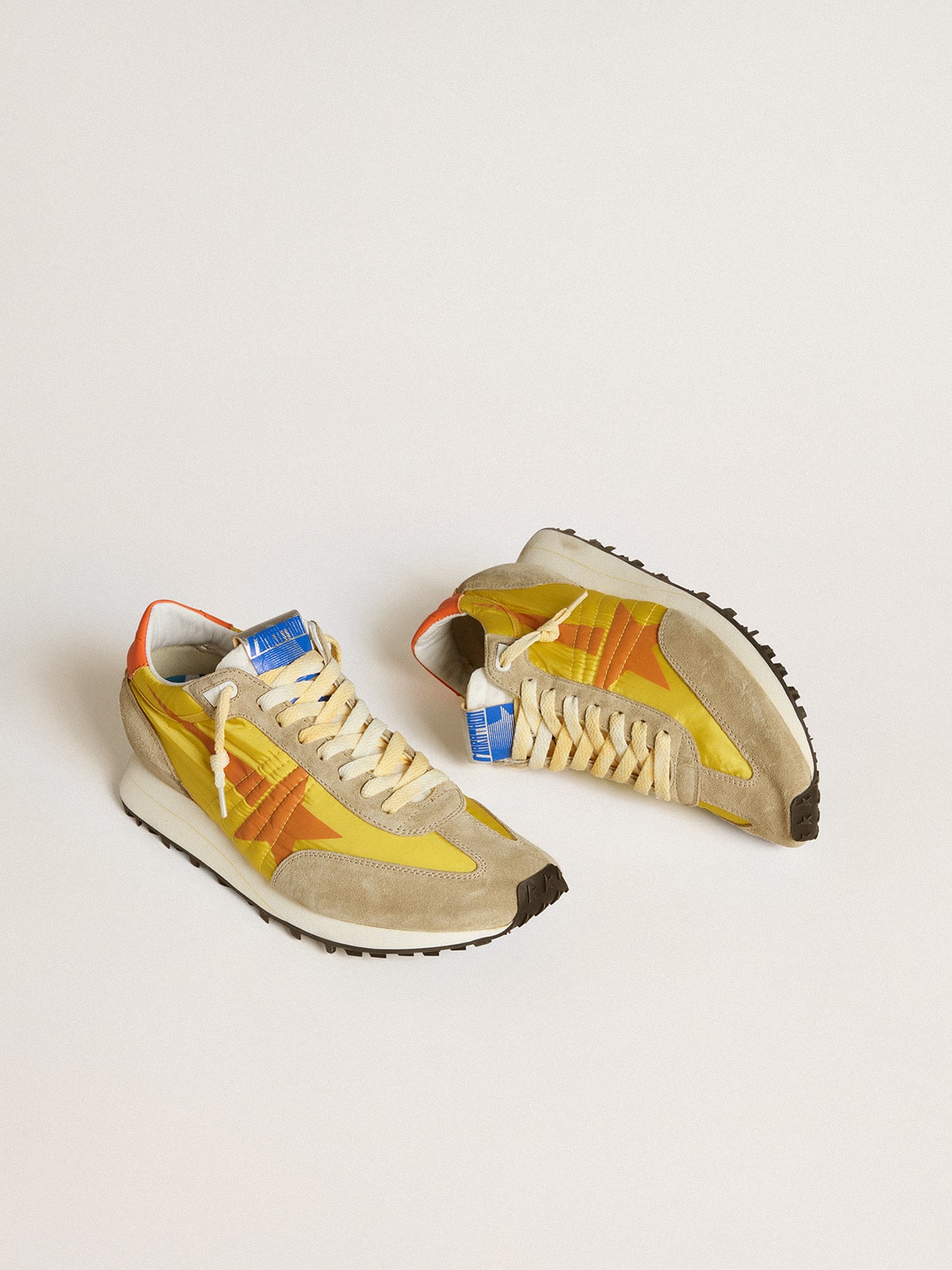Men's Marathon with yellow nylon upper and orange star| Golden Goose