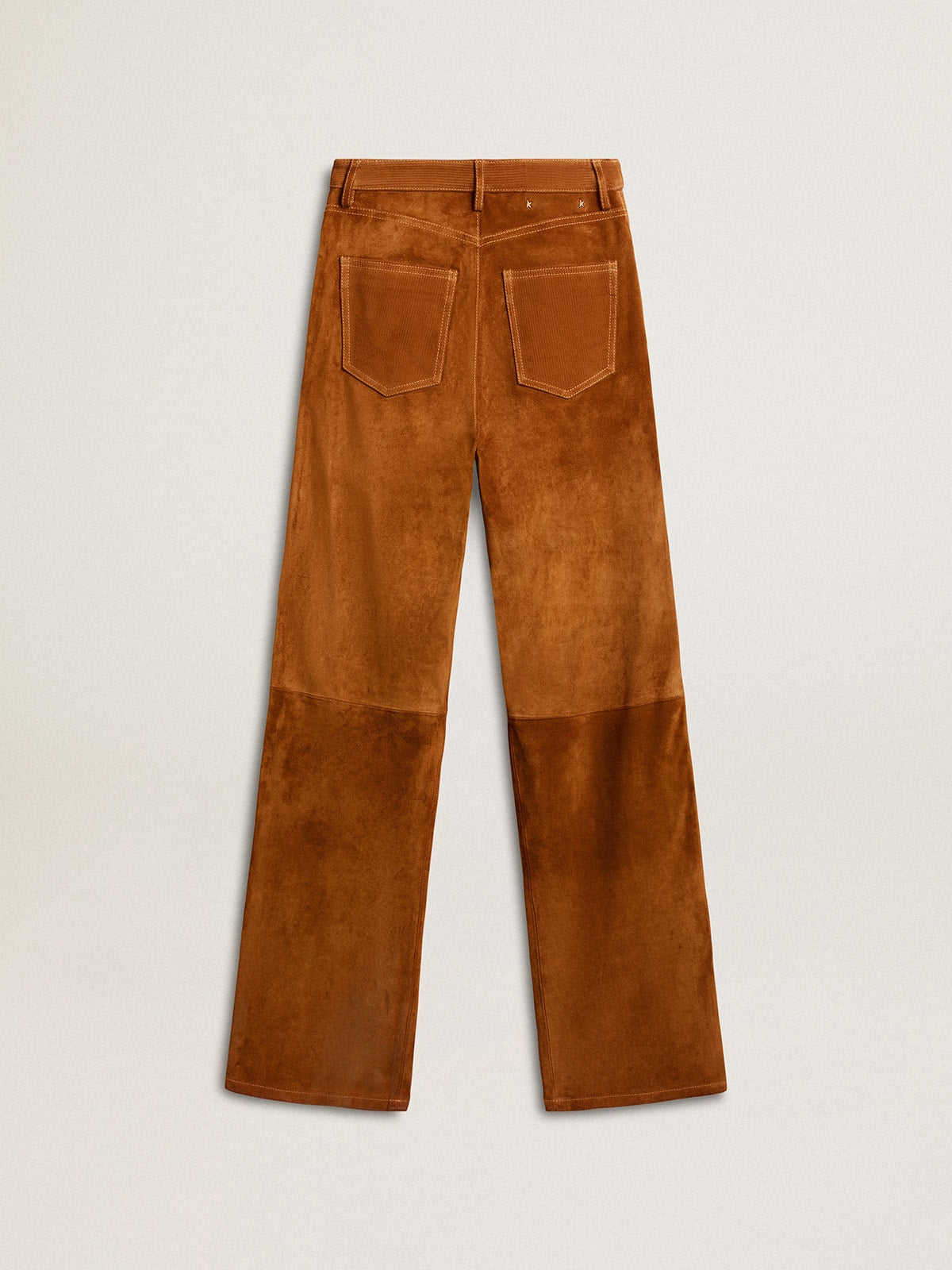 Women's tobacco-colored split leather pants