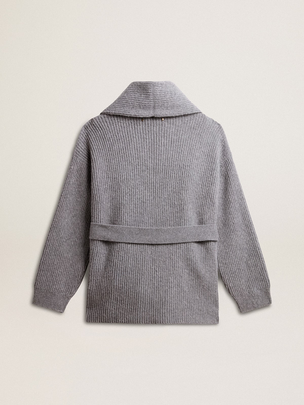 Women's cardigan in gray melange wool with embroidery on the front