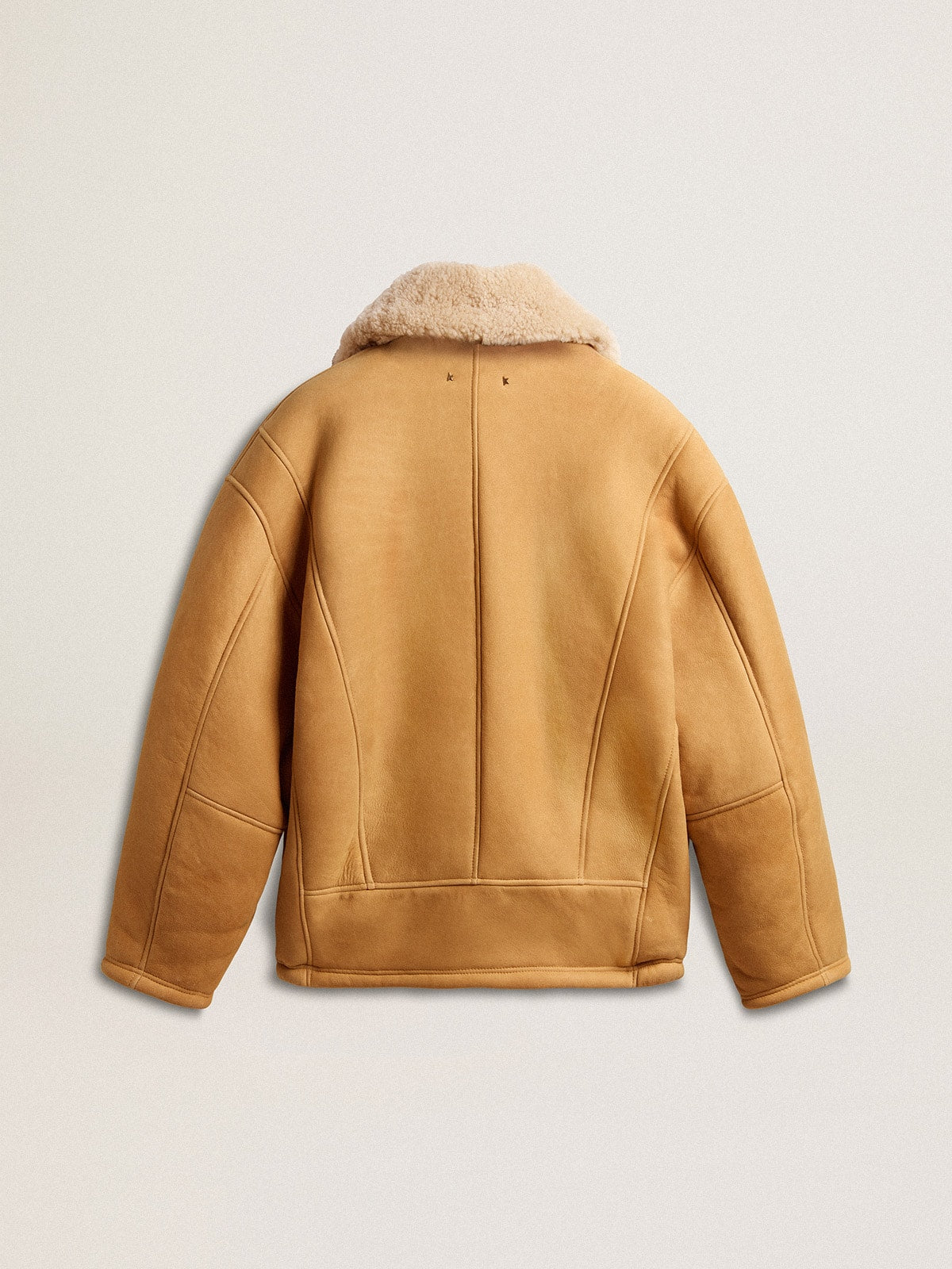 Women's sheepskin jacket with a wide shearling shawl collar