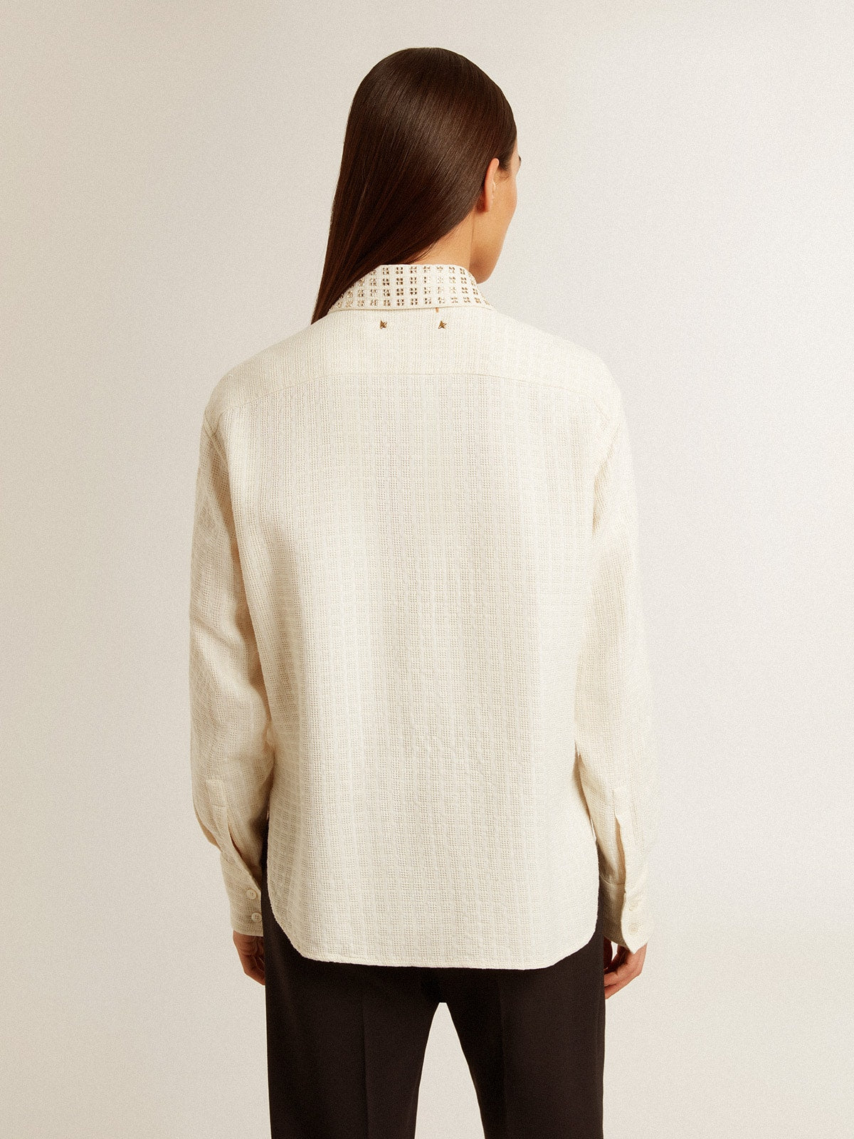 Women's viscose and cotton blend shirt with crystal-embellished collar